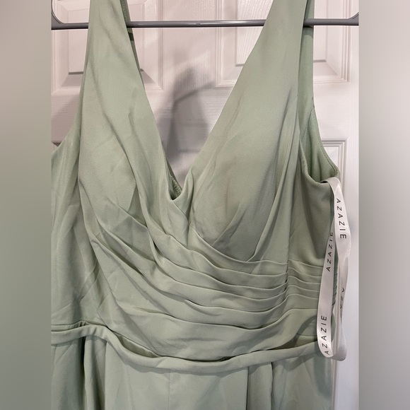 Azazie Jumpsuit V-Neck Floor Sage Green color         Size A10 - Picture 5 of 6